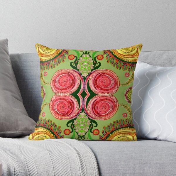 Ranunculi Waltz - Green Throw Pillow