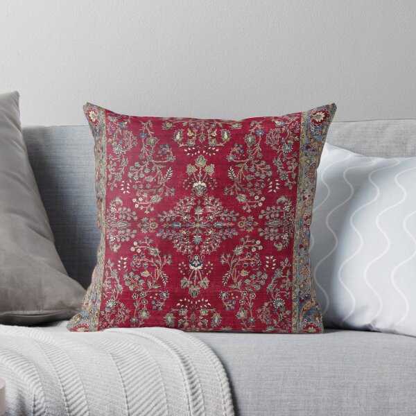 Kashan Central Persian Silk Rug Print Throw Pillow