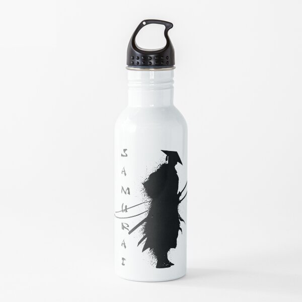 Japan samurai warrior katana sword fight with straw hat. Water Bottle