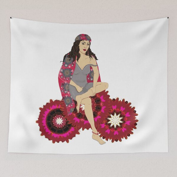 Item preview, Beautiful gypsy woman on pink flower cart designed and sold by Happyoninside.