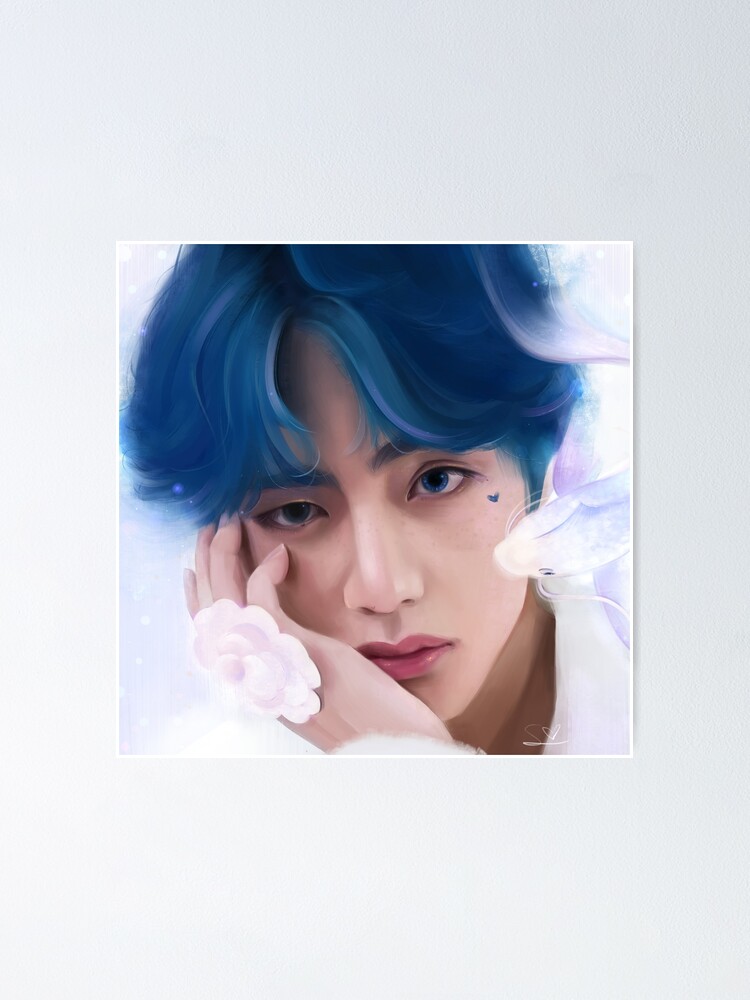 Taehyung With Blue Hair Poster By Selenayao12 Redbubble