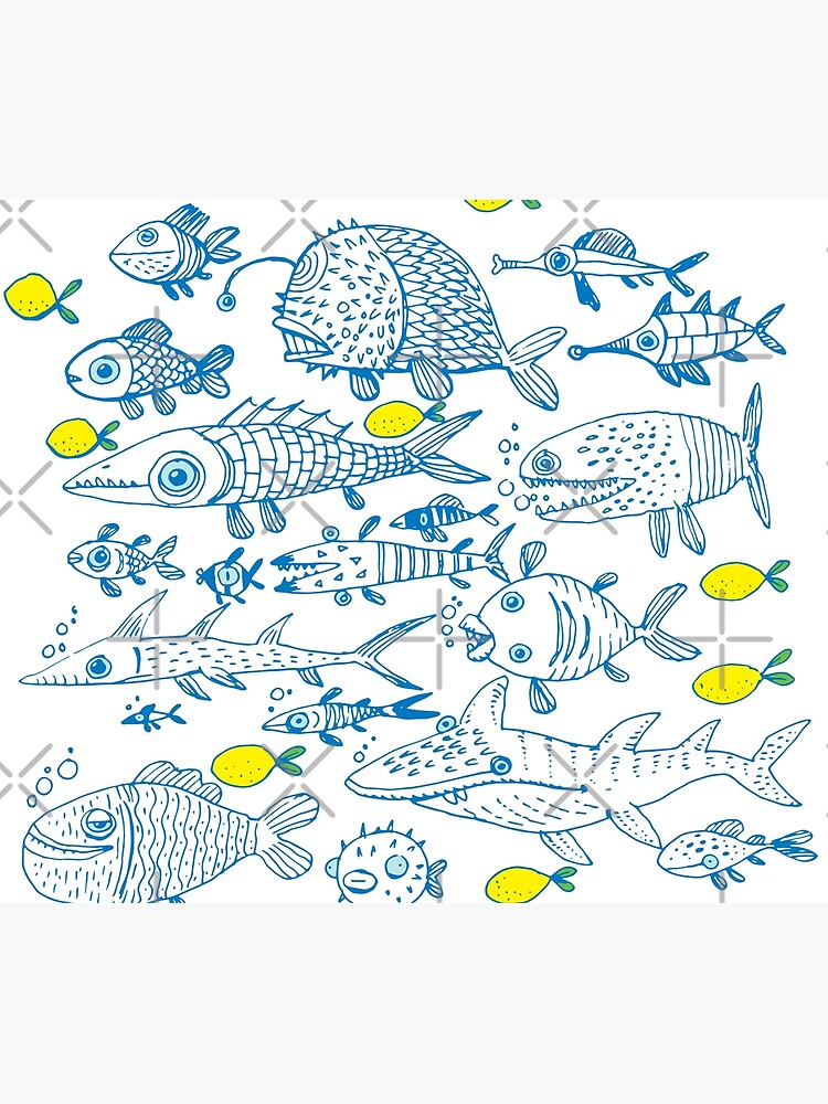 flock of different fishes with lemons between by duxpavlic