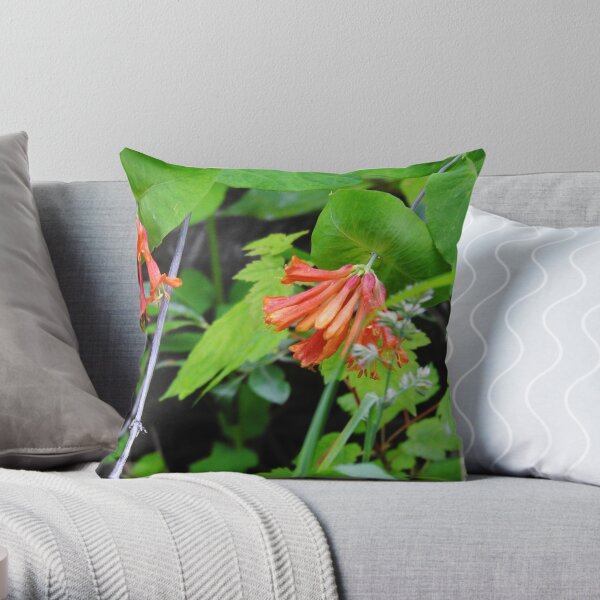 Orange Honeysuckle Wildflower Throw Pillow