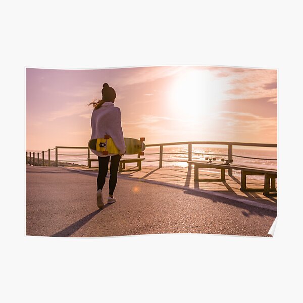 Girl holding a skateboard Poster