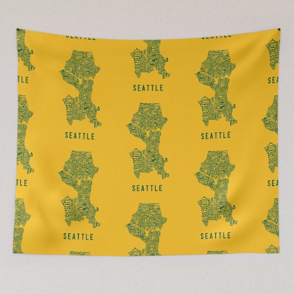 Item preview, Seattle Map - Neighborhoods Typographic Green on Yellow designed and sold by samvschantz.