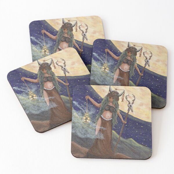 Item preview, Bewitching magical  fantasy shaman witch doctor woman in moon light designed and sold by southernblubell.