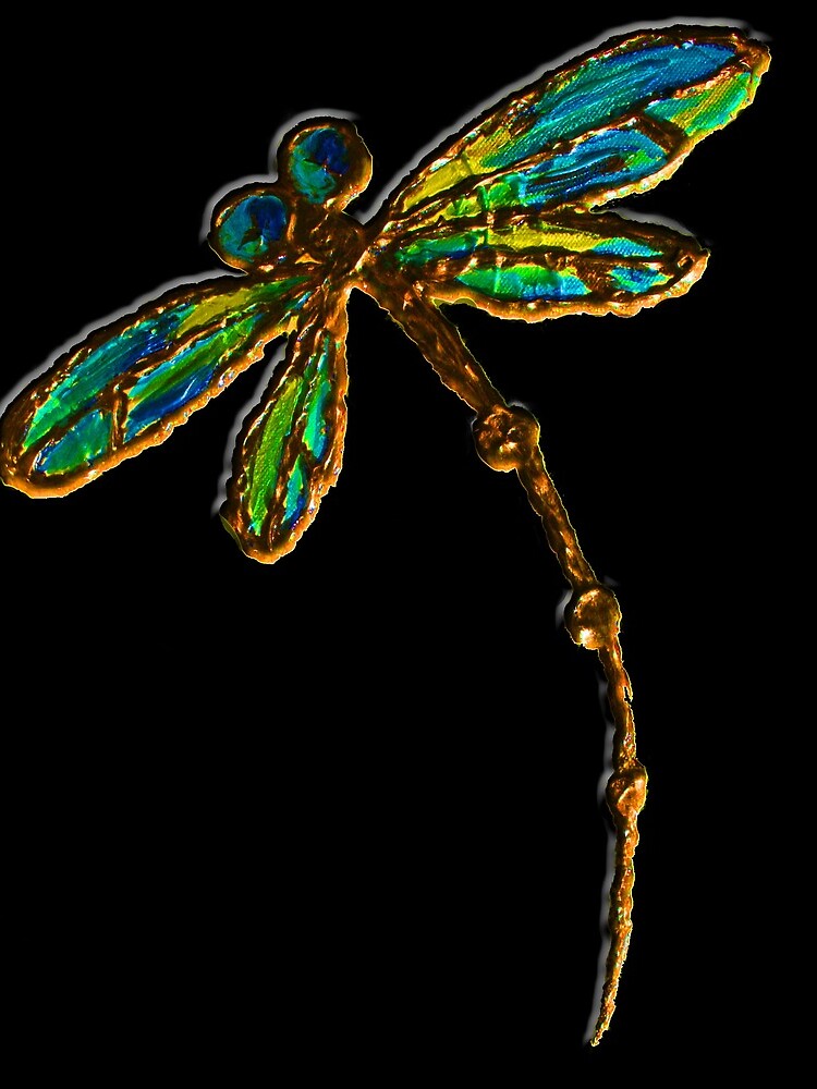 Electric Green Gold Dragonfly by lyndseyart