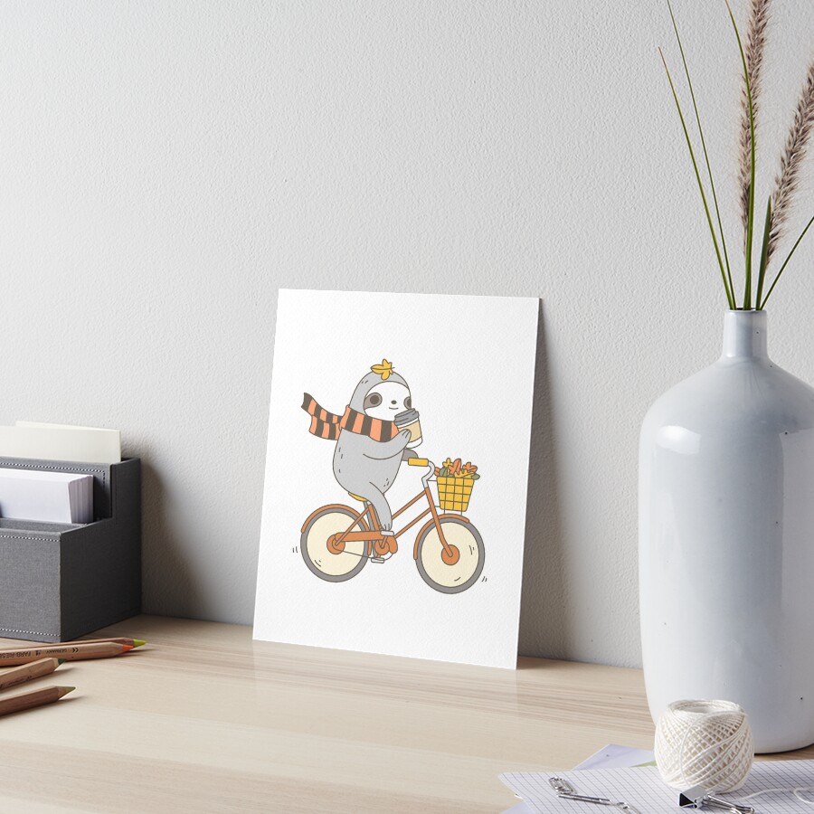Fall Biking Sloth Art Board Print