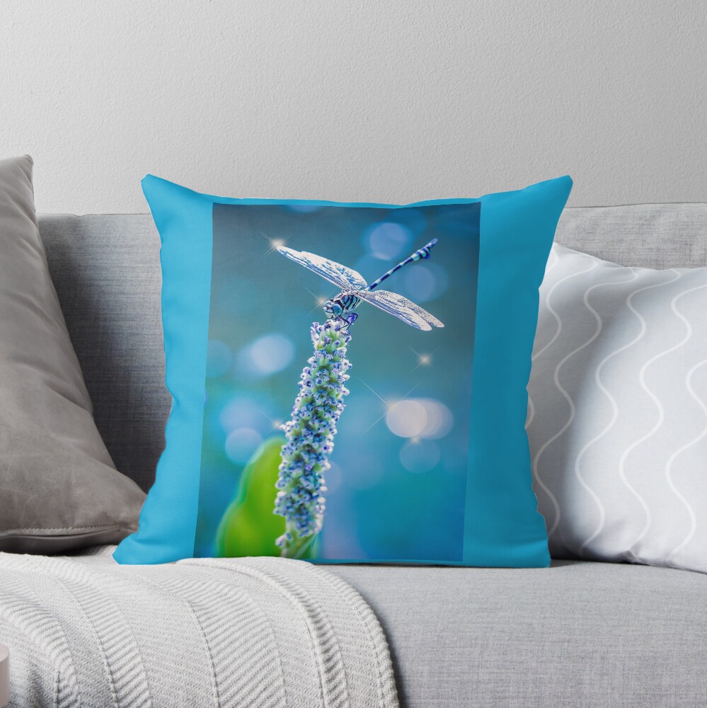 Dragonfly - Mystic Blue Throw Pillow