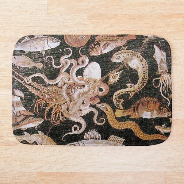 POMPEII COLLECTION / ANTIQUE OCEAN - SEA LIFE SCENE,OCTOPUS AND FISHES Bath Mat