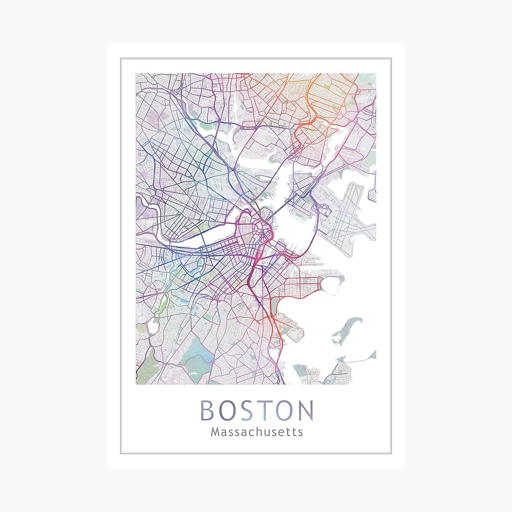 Boston Karte Usa Stadt Massachusetts Reise Reisender Geschenk Poster Von Theredfinch Redbubble