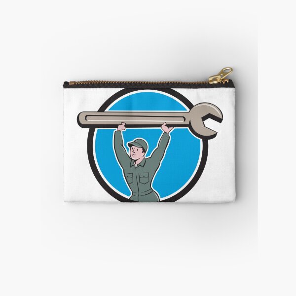 Item preview, Mechanic Lifting Spanner Wrench Circle Cartoon designed and sold by patrimonio.