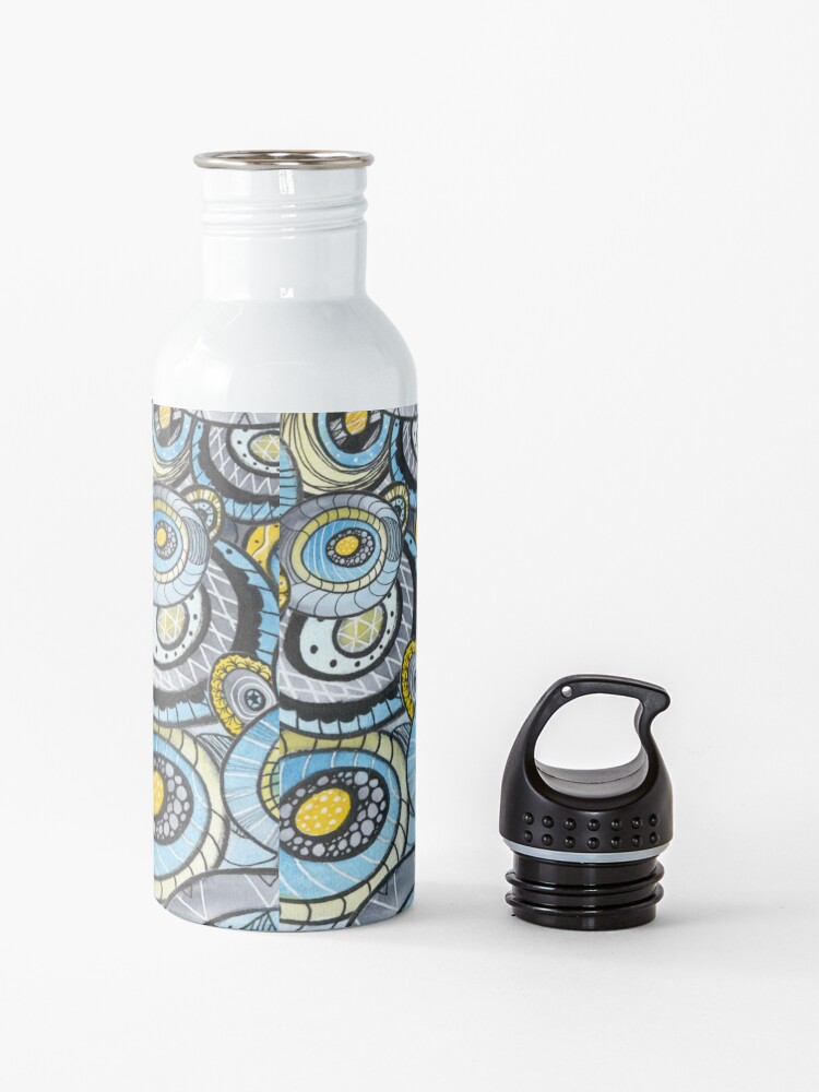 Alternate view of Zen circles I abstract round watercolor shapes with ink doodles Water Bottle