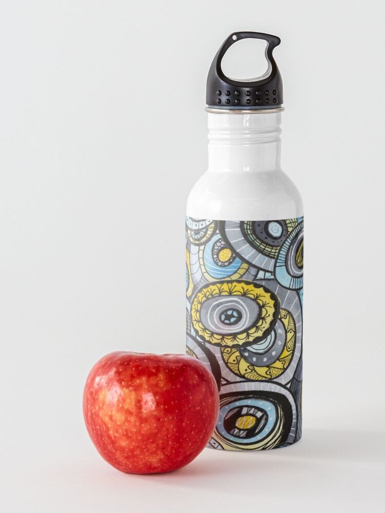 Alternate view of Zen circles I abstract round watercolor shapes with ink doodles Water Bottle