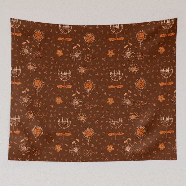 Item preview, orange flowers brown pattern designed and sold by FVO-italydesign.