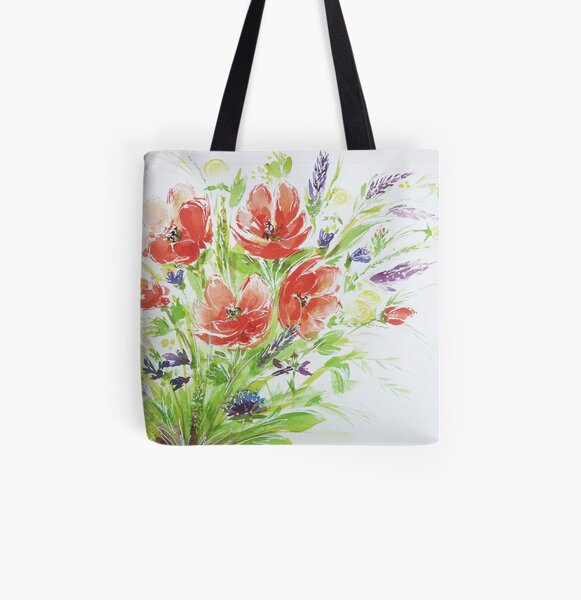 Mohnblumen im Sommer - Wiesenblumenstrauß Allover-Print Tote Bag