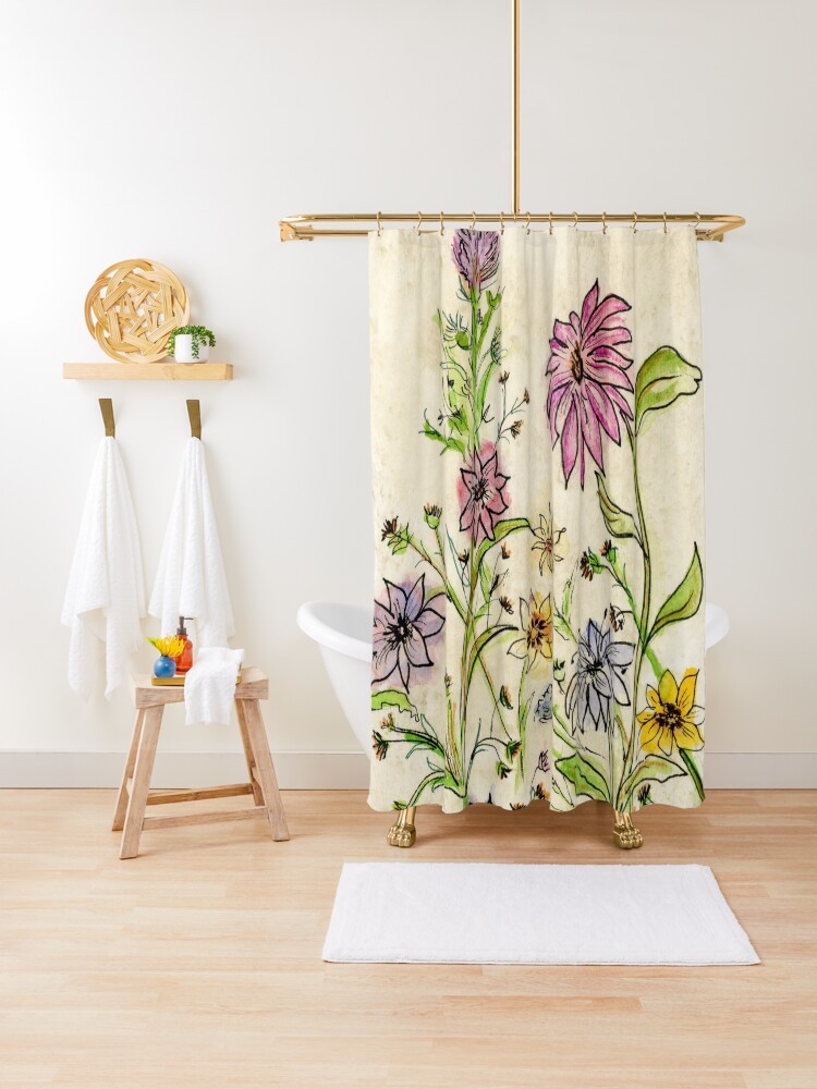 Thumbnail 1 of 5, Shower Curtain, Wild Wildflowers designed and sold by Annie Mason.