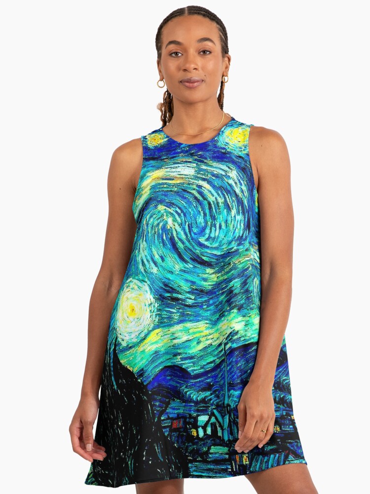 Starry Night: Vincent Van Gogh Famous Painting Print Vincent Van Gogh A-Line Dress Starry Night: Vincent Van Gogh Famous Painting Print Vincent Van Gogh A-Line Dress