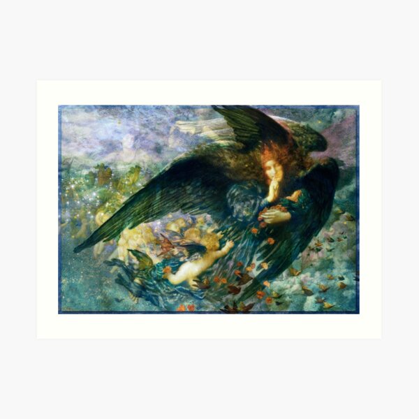 Night And Her Train Of Stars With Storm Spirits Art In Blue, Gold, Aqua Art Print