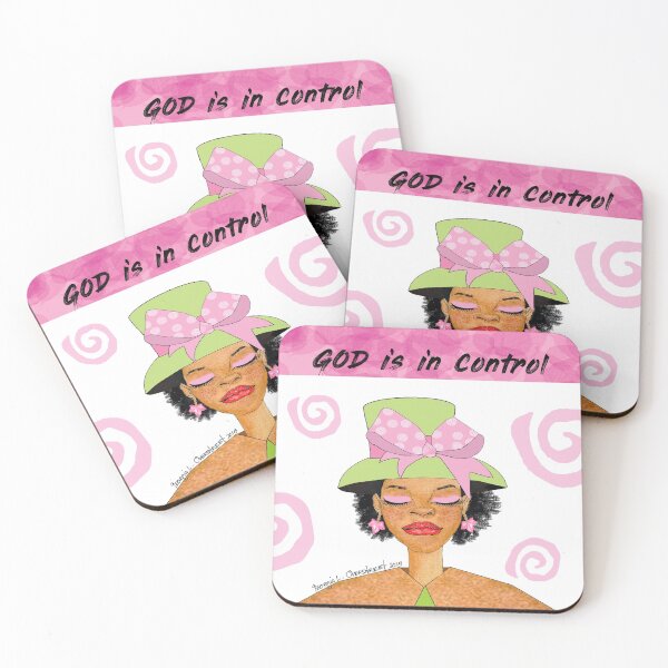 Item preview, GOD in control lady with pink and green hat pillow  designed and sold by streetiedesigns.