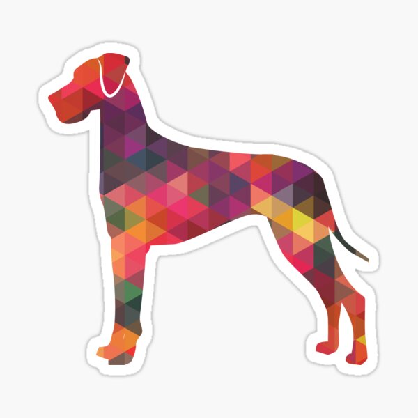 Great Dane with Natural Ears Dog Breed Geometric Pattern Silhouette Multi Sticker