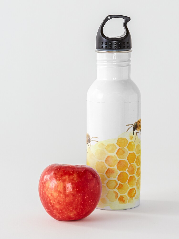 Alternate view of Watercolor illustration of bee on honeycomb Water Bottle
