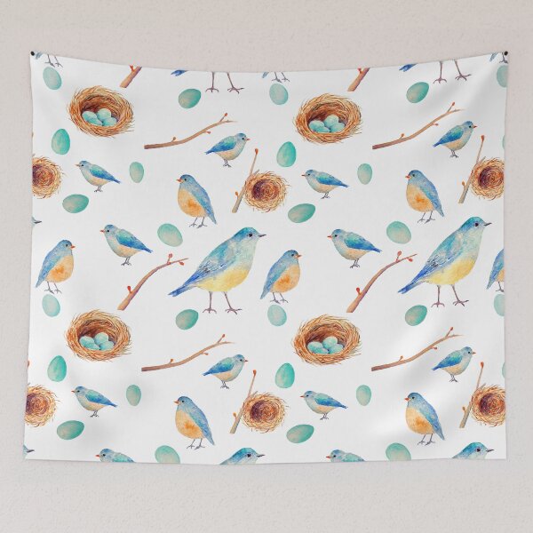 Item preview, Watercolor blue birds and blue eggs seamless pattern designed and sold by cornercroft.