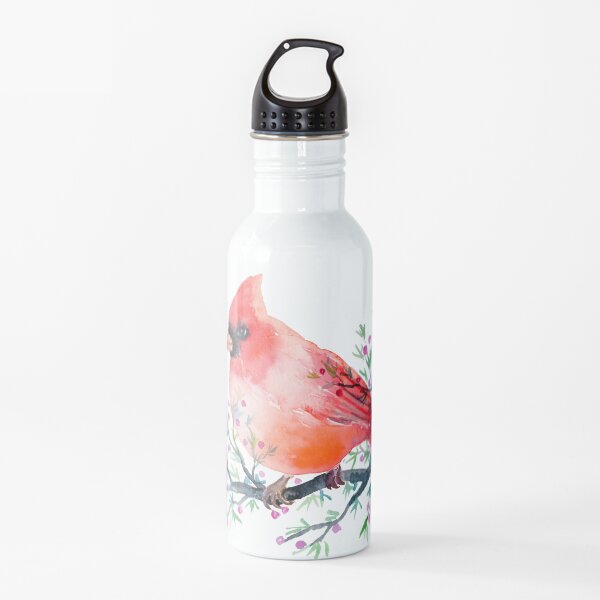 Watercolour red cardinal bird Water Bottle