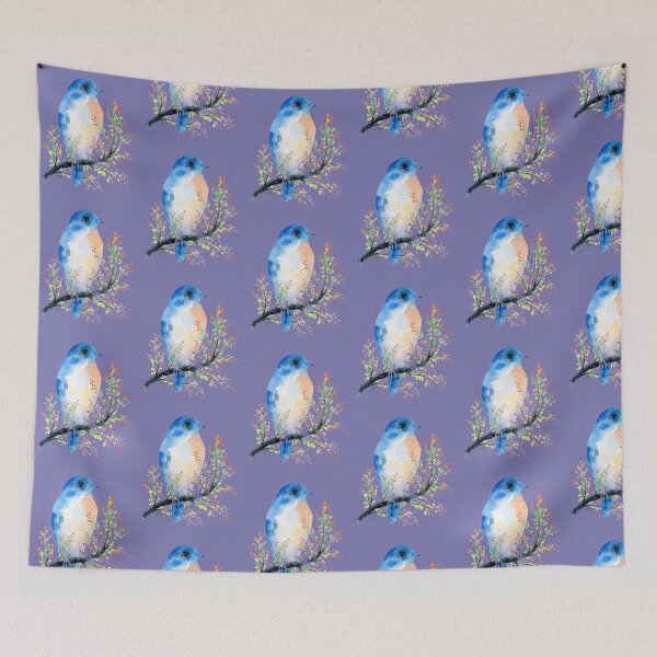 Item preview, Watercolor Blue Bird on Berry Branch  designed and sold by cornercroft.