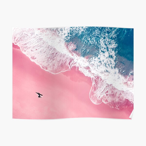 Aerial Surfer Pink Beach Poster