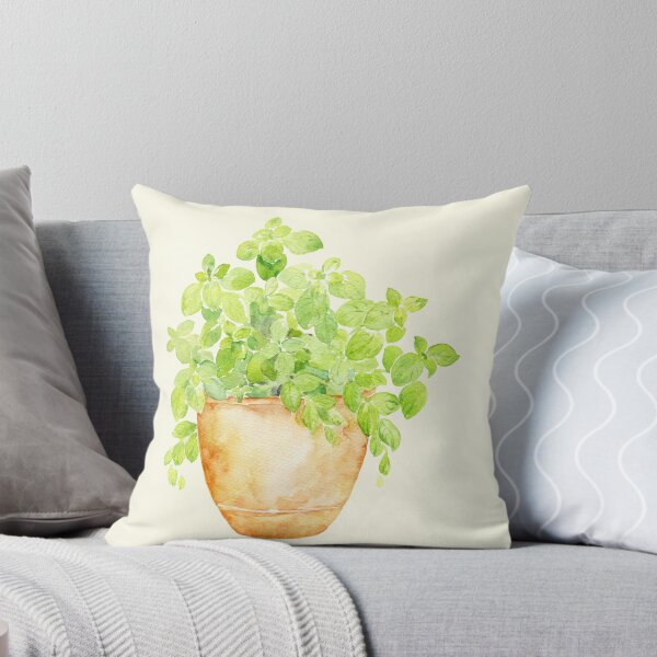 Item preview, Watercolor herb basil in pot designed and sold by cornercroft.