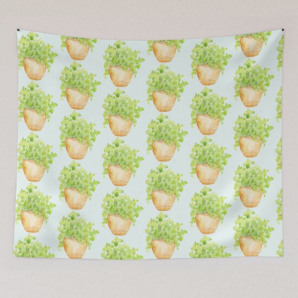 Item preview, Watercolor herb basil in pot designed and sold by cornercroft.