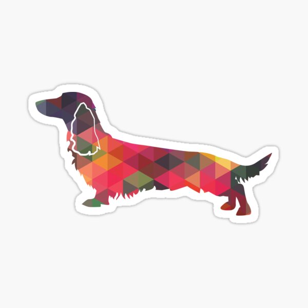 Longhaired Dachshund Dog Breed Geometric Pattern Silhouette Multi Sticker