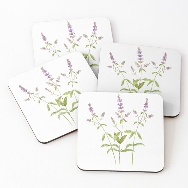 Item preview, WAterclour herb mint in purple flowers designed and sold by cornercroft.