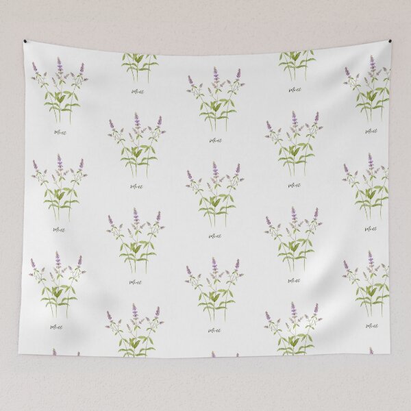 Item preview, WAterclour herb mint in purple flowers designed and sold by cornercroft.