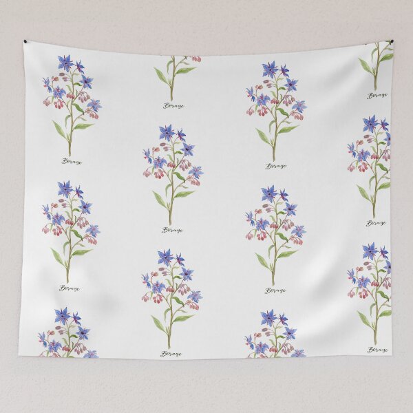 Item preview, Watercolour herb borage in blue flowers designed and sold by cornercroft.