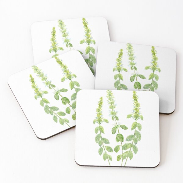 Item preview, Watercolor herb basil in flowers designed and sold by cornercroft.