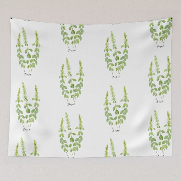 Item preview, Watercolor herb basil in flowers designed and sold by cornercroft.