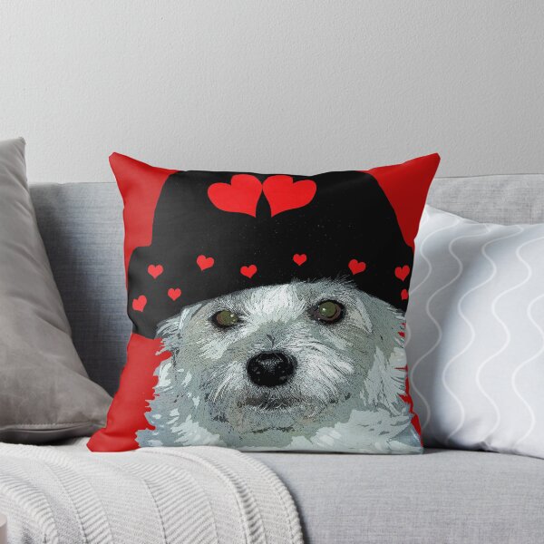 Item preview, White dog with a black cap with hearts designed and sold by Astralia.