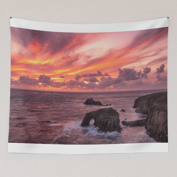 Item preview, Sunset set at Lands End Cornwall,red sky at night designed and sold by kathleenjean.
