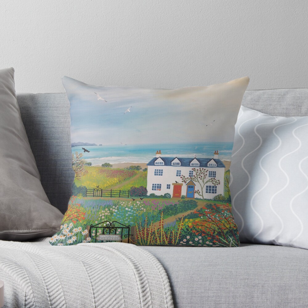Beach View Cottages Throw Pillow