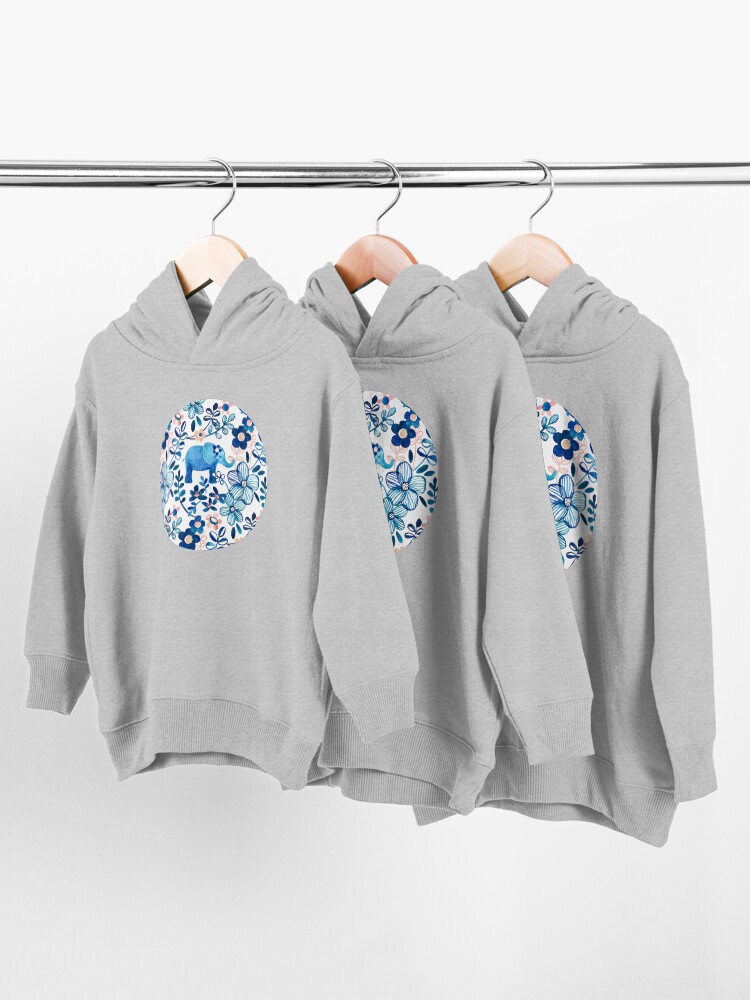 Alternate view of Blush Pink, White and Blue Elephant and Floral Watercolor Pattern Toddler Pullover Hoodie