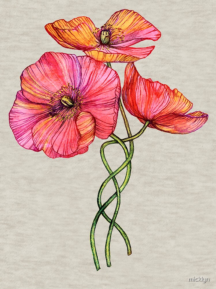 Thumbnail 7 of 7, Classic T-Shirt, Peach & Pink Poppy Tangle designed and sold by micklyn.