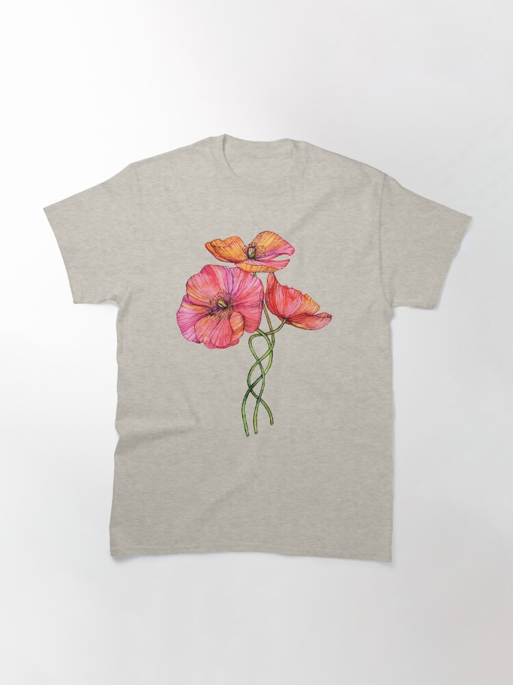 Thumbnail 3 of 7, Classic T-Shirt, Peach & Pink Poppy Tangle designed and sold by micklyn.