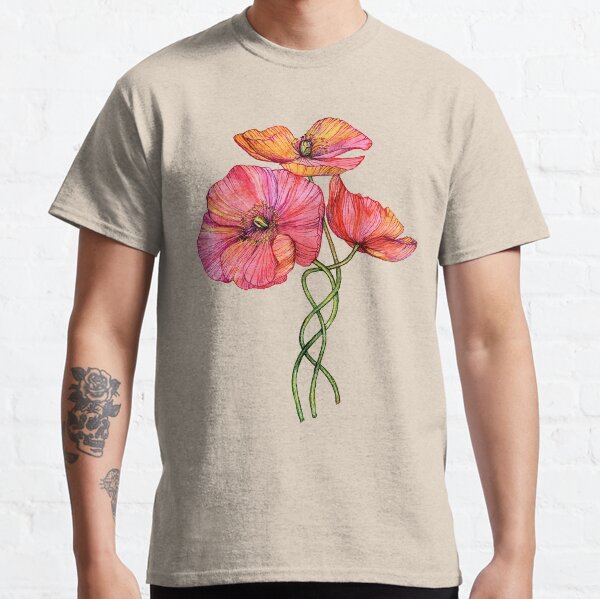 Peach & Pink Poppy Tangle Classic T-Shirt