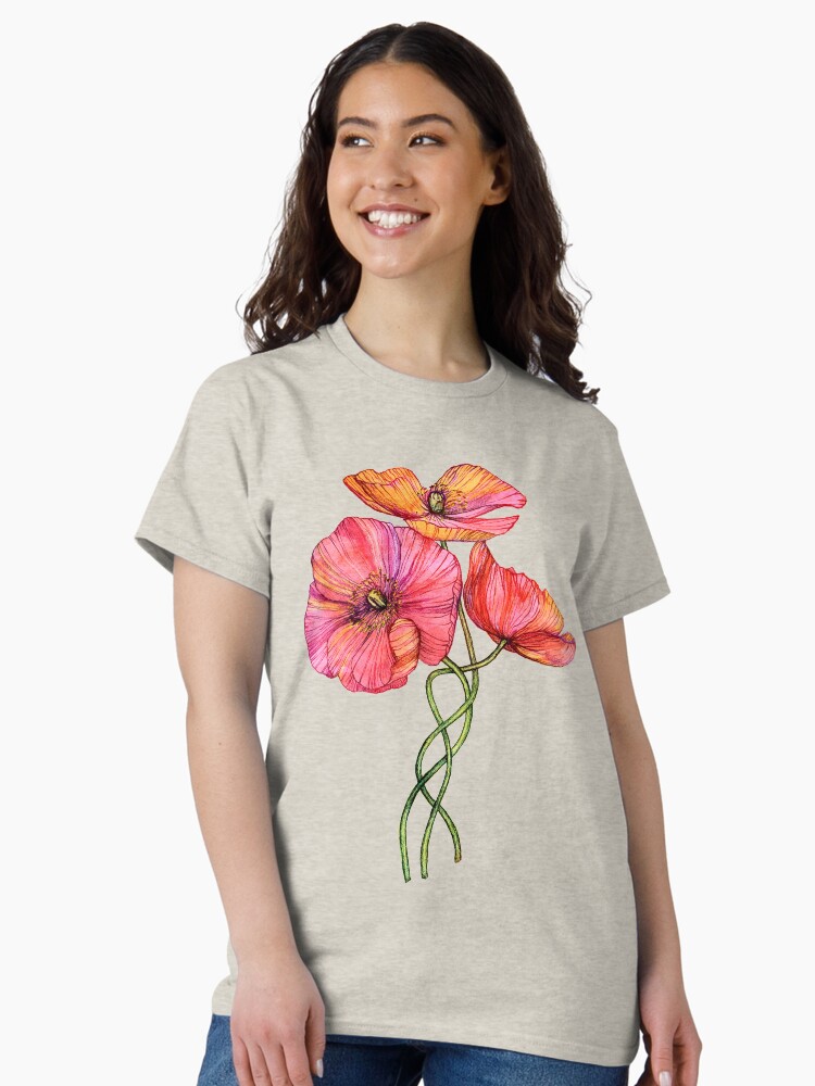 Thumbnail 1 of 7, Classic T-Shirt, Peach & Pink Poppy Tangle designed and sold by micklyn.