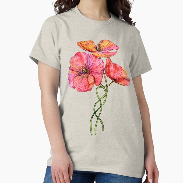 Peach & Pink Poppy Tangle Classic T-Shirt