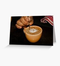 preparing a latte Greeting Card