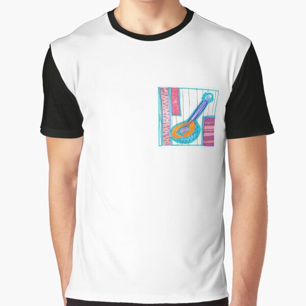 Vista previa del artículo con la obra «Pink Blue Guitar naif y lindo diseño de dibujo», diseñado y vendido por junepillows.
