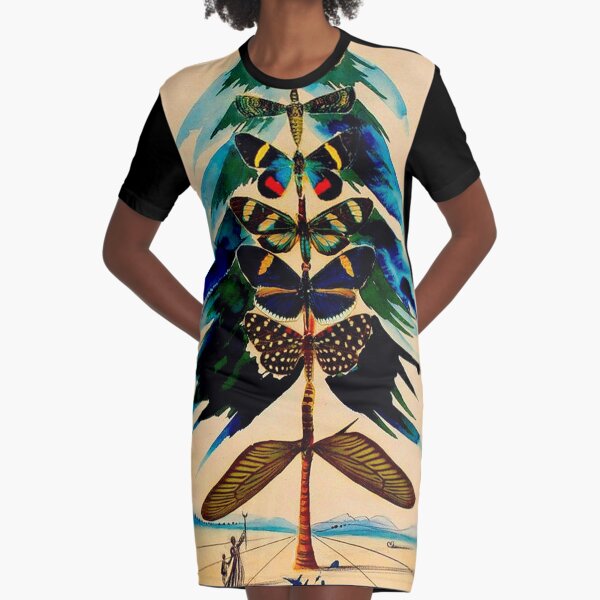 BUTTERFLY TREE : Vintage Abstract Dali Print Graphic T-Shirt Dress